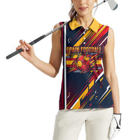 Spain Football Road To Championship Women Sleeveless Polo Shirt Bull Mascot Flying Soccer Ball - Dynamic Speed Stripes