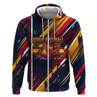Spain Football Road To Championship Zip Hoodie Bull Mascot Flying Soccer Ball - Dynamic Speed Stripes