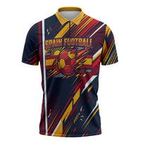 Spain Football Road To Championship Zipper Polo Shirt Bull Mascot Flying Soccer Ball - Dynamic Speed Stripes