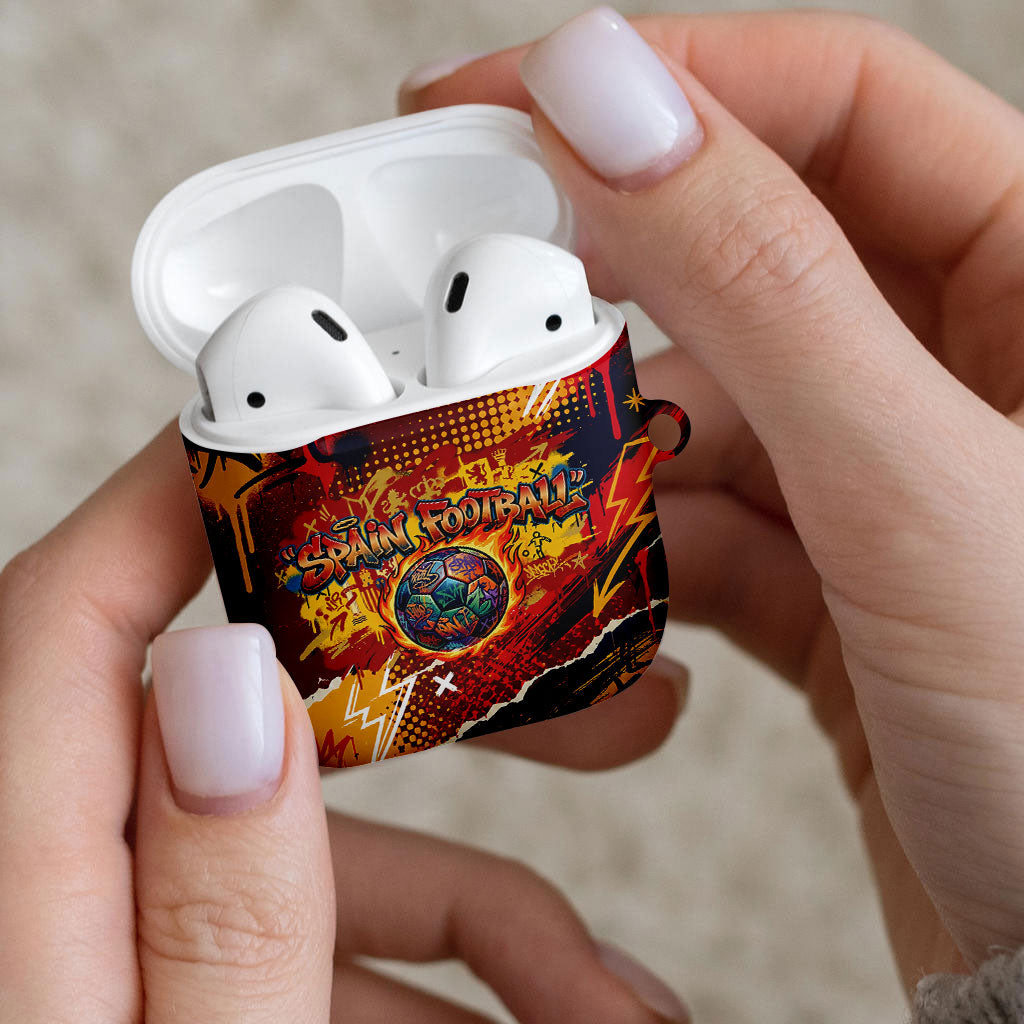 Spain Football Rule The Pitch AirPods Case Urban Graffiti Soccer Player Flaming Ball