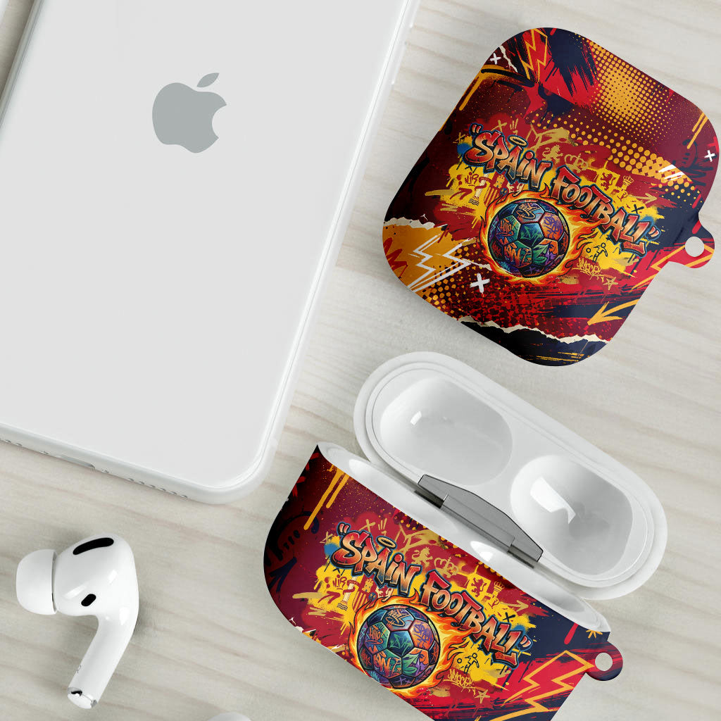 Spain Football Rule The Pitch AirPods Case Urban Graffiti Soccer Player Flaming Ball