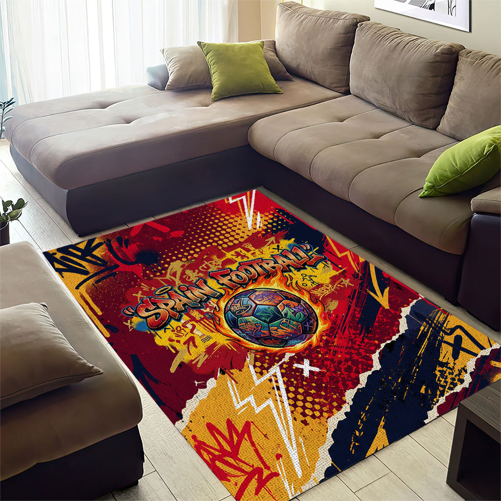 Spain Football Rule The Pitch Area Rug Urban Graffiti Soccer Player Flaming Ball