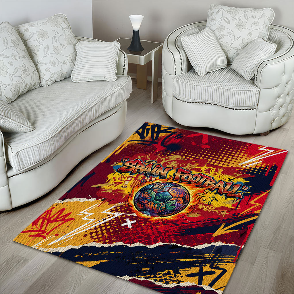 Spain Football Rule The Pitch Area Rug Urban Graffiti Soccer Player Flaming Ball