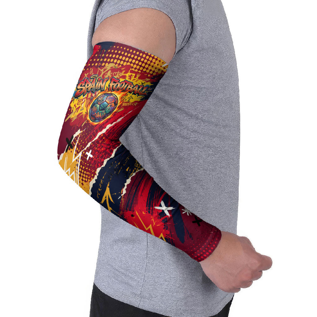 Spain Football Rule The Pitch Arm Sleeves Urban Graffiti Soccer Player Flaming Ball