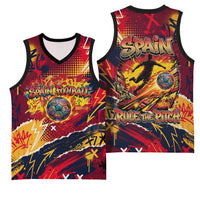 Spain Football Rule The Pitch Basketball Jersey Urban Graffiti Soccer Player Flaming Ball