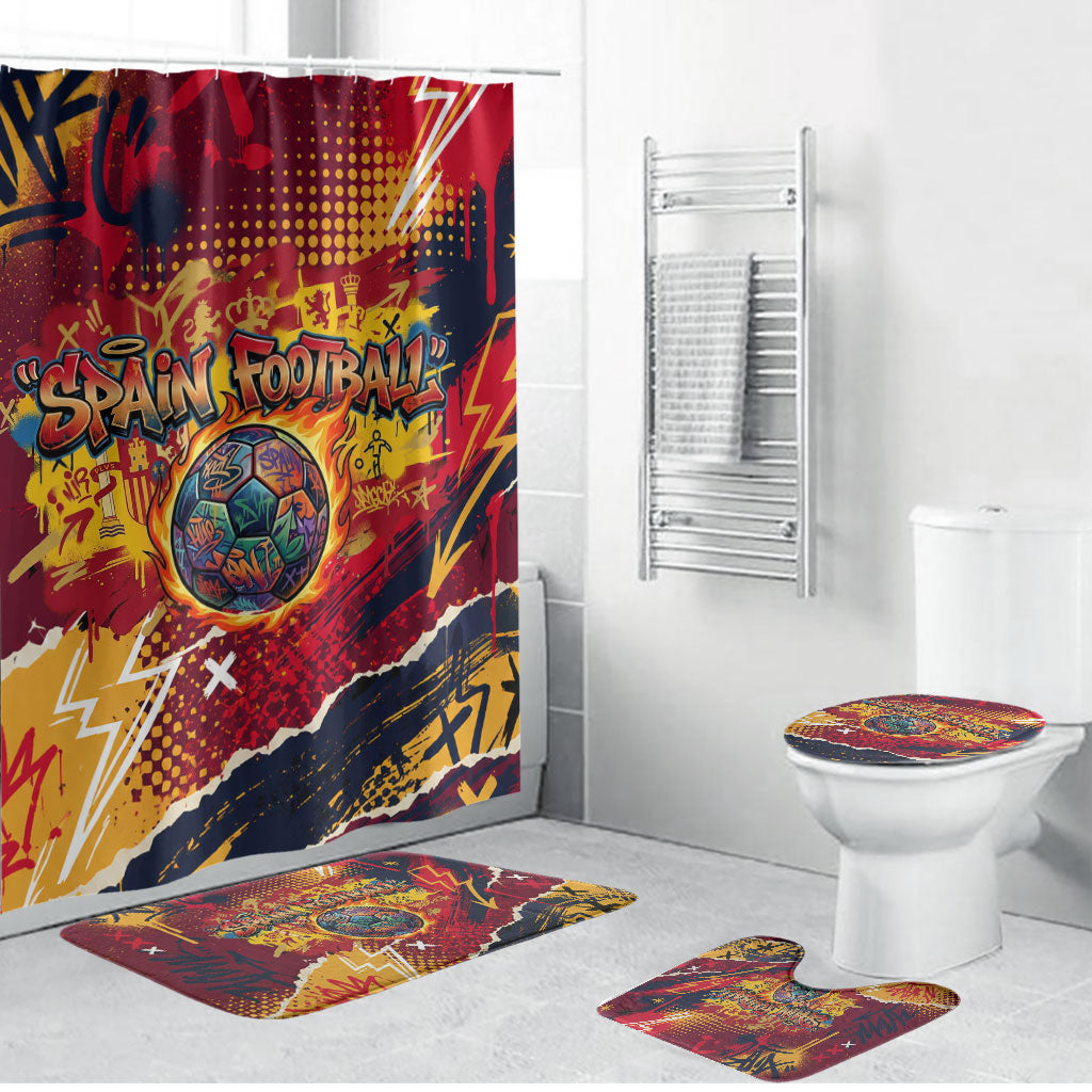 Spain Football Rule The Pitch Bathroom Set Urban Graffiti Soccer Player Flaming Ball