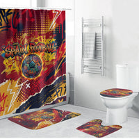 Spain Football Rule The Pitch Bathroom Set Urban Graffiti Soccer Player Flaming Ball