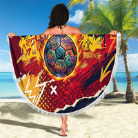 Spain Football Rule The Pitch Beach Blanket Urban Graffiti Soccer Player Flaming Ball