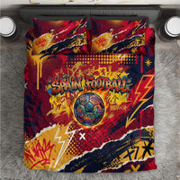 Spain Football Rule The Pitch Bedding Set Urban Graffiti Soccer Player Flaming Ball