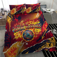 Spain Football Rule The Pitch Bedding Set Urban Graffiti Soccer Player Flaming Ball