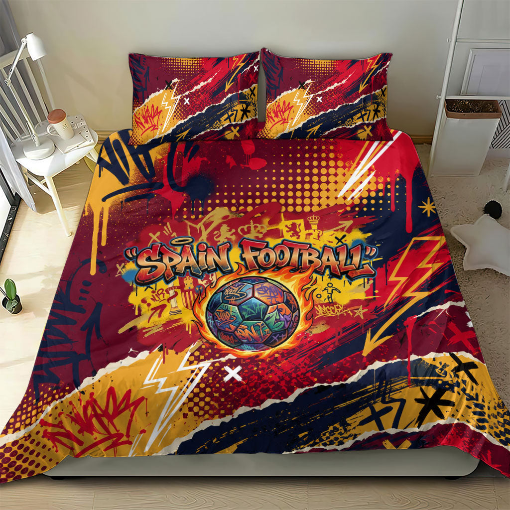 Spain Football Rule The Pitch Bedding Set Urban Graffiti Soccer Player Flaming Ball