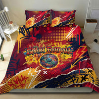 Spain Football Rule The Pitch Bedding Set Urban Graffiti Soccer Player Flaming Ball
