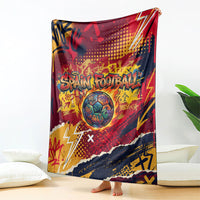 Spain Football Rule The Pitch Blanket Urban Graffiti Soccer Player Flaming Ball