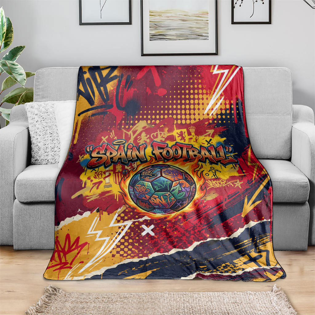 Spain Football Rule The Pitch Blanket Urban Graffiti Soccer Player Flaming Ball