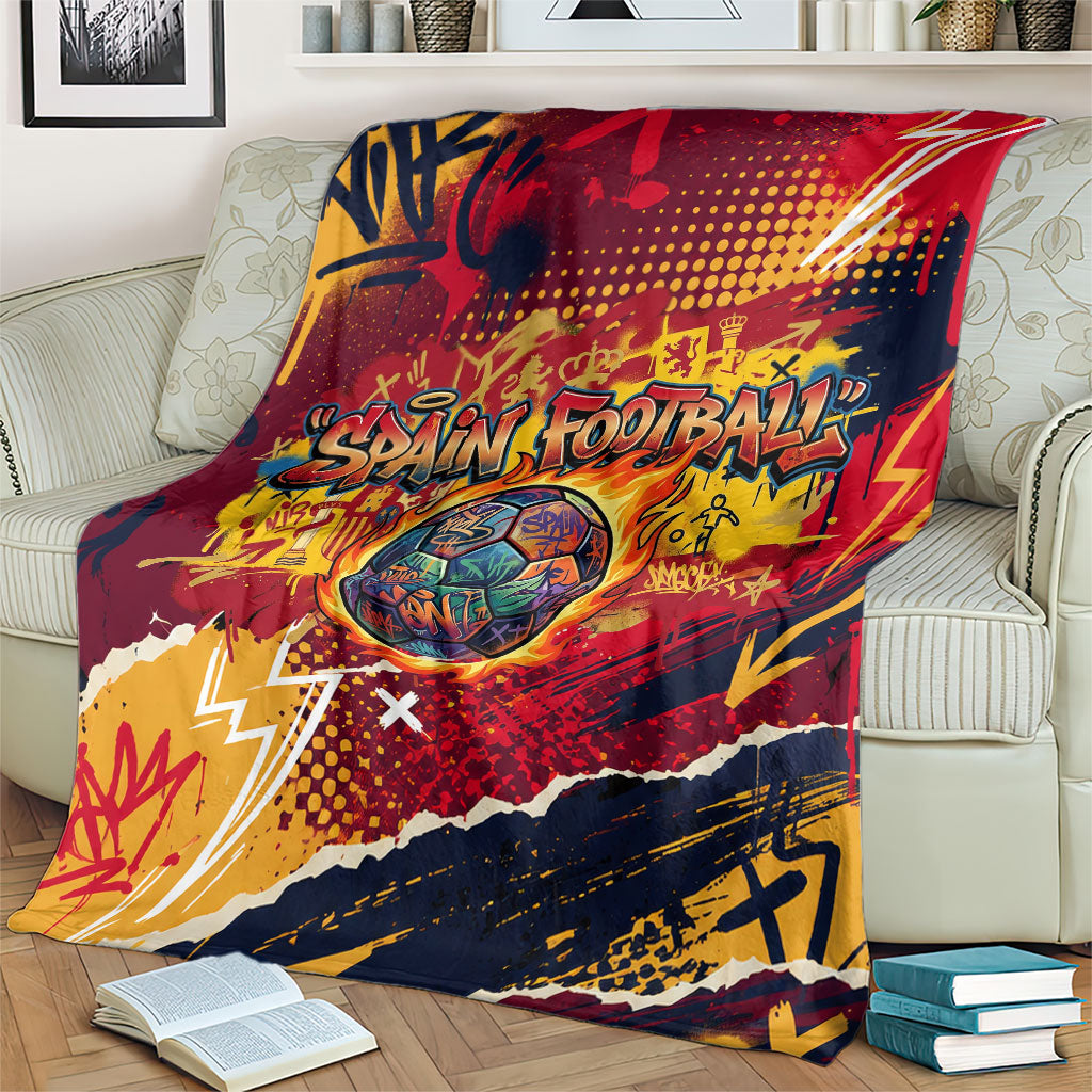 Spain Football Rule The Pitch Blanket Urban Graffiti Soccer Player Flaming Ball