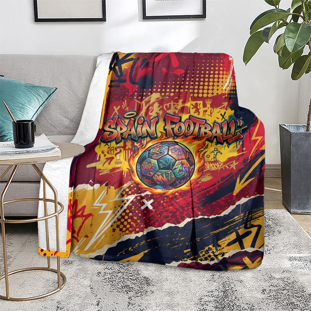 Spain Football Rule The Pitch Blanket Urban Graffiti Soccer Player Flaming Ball