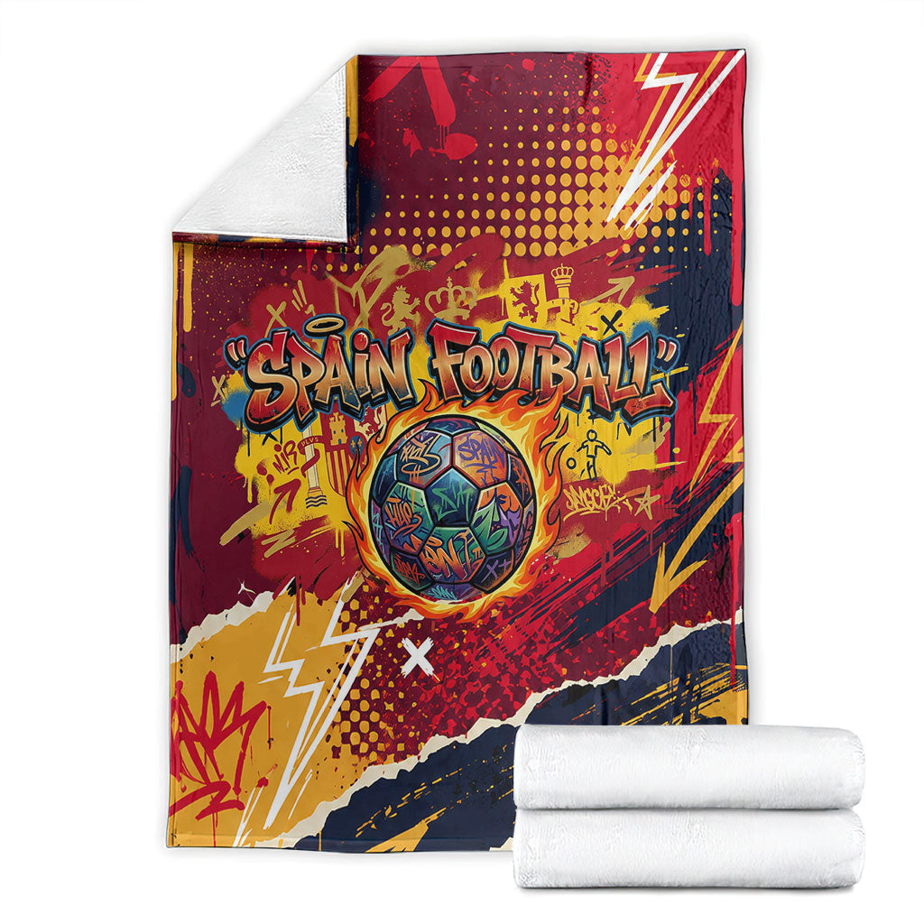 Spain Football Rule The Pitch Blanket Urban Graffiti Soccer Player Flaming Ball