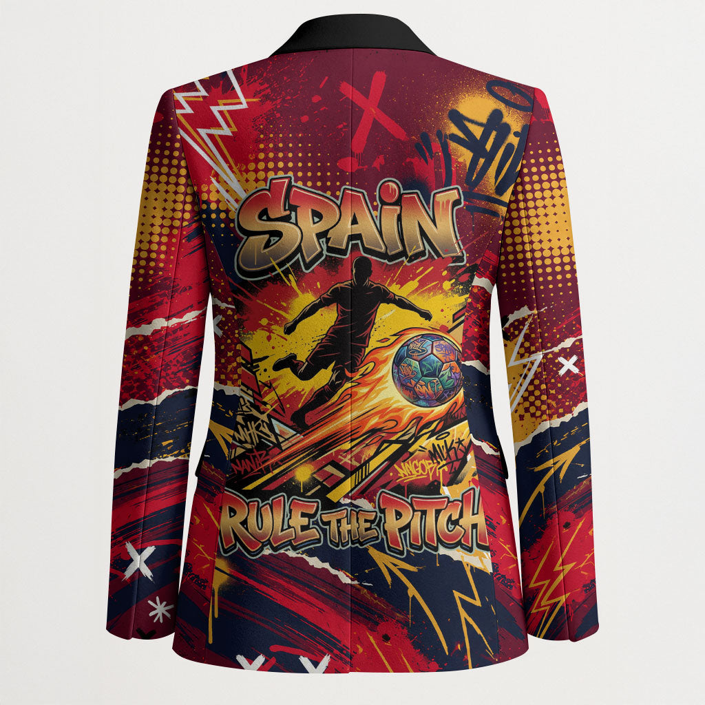Spain Football Rule The Pitch Blazer Urban Graffiti Soccer Player Flaming Ball
