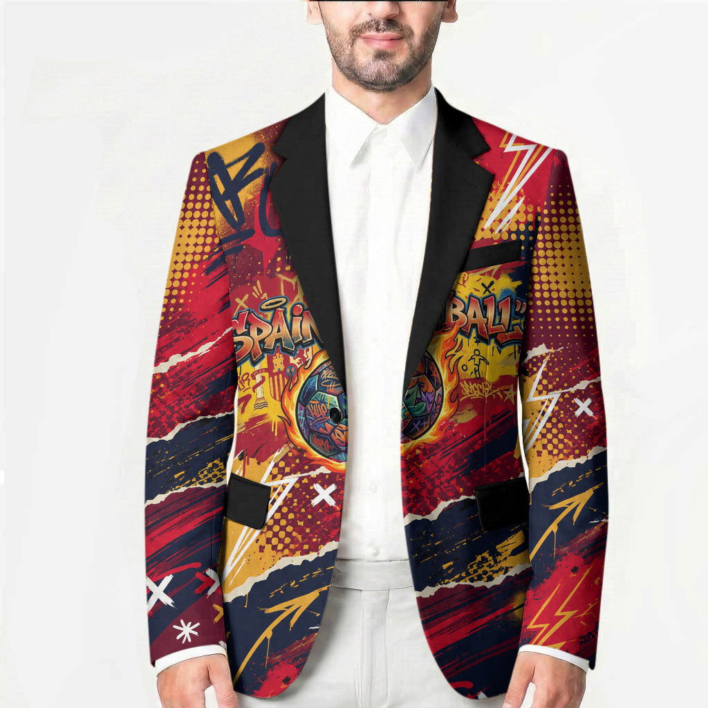 Spain Football Rule The Pitch Blazer Urban Graffiti Soccer Player Flaming Ball
