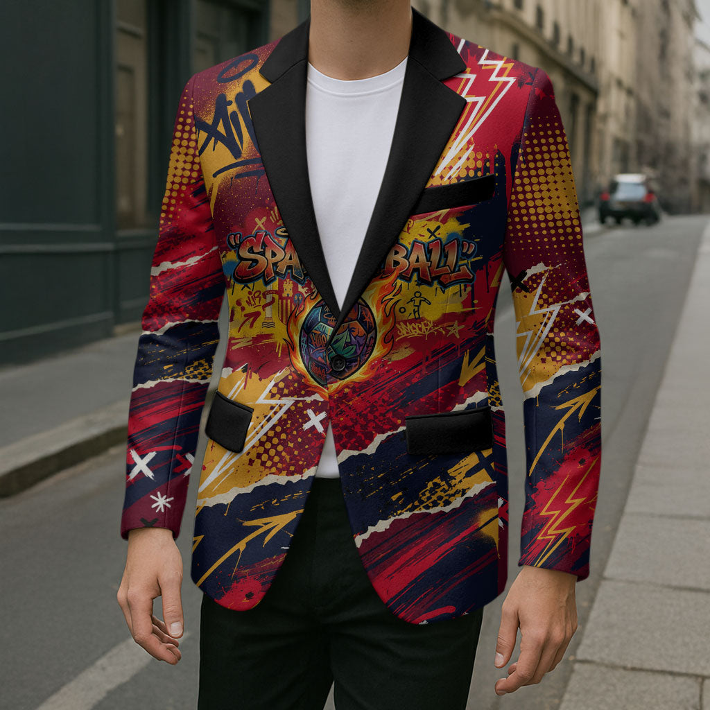 Spain Football Rule The Pitch Blazer Urban Graffiti Soccer Player Flaming Ball