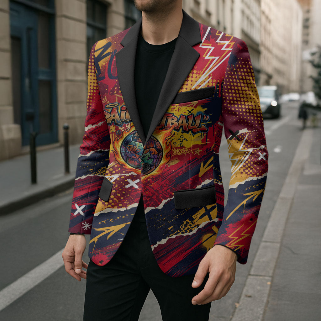 Spain Football Rule The Pitch Blazer Urban Graffiti Soccer Player Flaming Ball