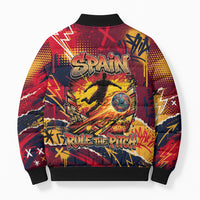 Spain Football Rule The Pitch Bomber Puffer Jacket Urban Graffiti Soccer Player Flaming Ball