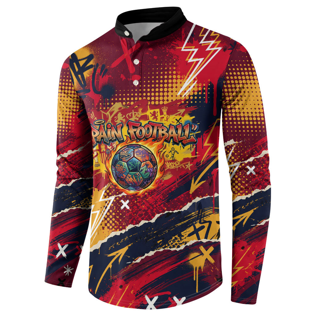Spain Football Rule The Pitch Button Sweatshirt Urban Graffiti Soccer Player Flaming Ball