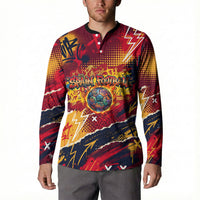 Spain Football Rule The Pitch Button Sweatshirt Urban Graffiti Soccer Player Flaming Ball