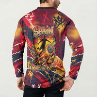 Spain Football Rule The Pitch Button Sweatshirt Urban Graffiti Soccer Player Flaming Ball