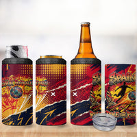 Spain Football Rule The Pitch 4 in 1 Can Cooler Tumbler Urban Graffiti Soccer Player Flaming Ball