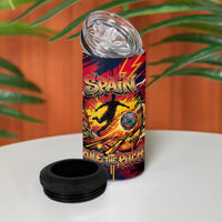 Spain Football Rule The Pitch 4 in 1 Can Cooler Tumbler Urban Graffiti Soccer Player Flaming Ball