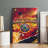 Spain Football Rule The Pitch Canvas Wall Art Urban Graffiti Soccer Player Flaming Ball
