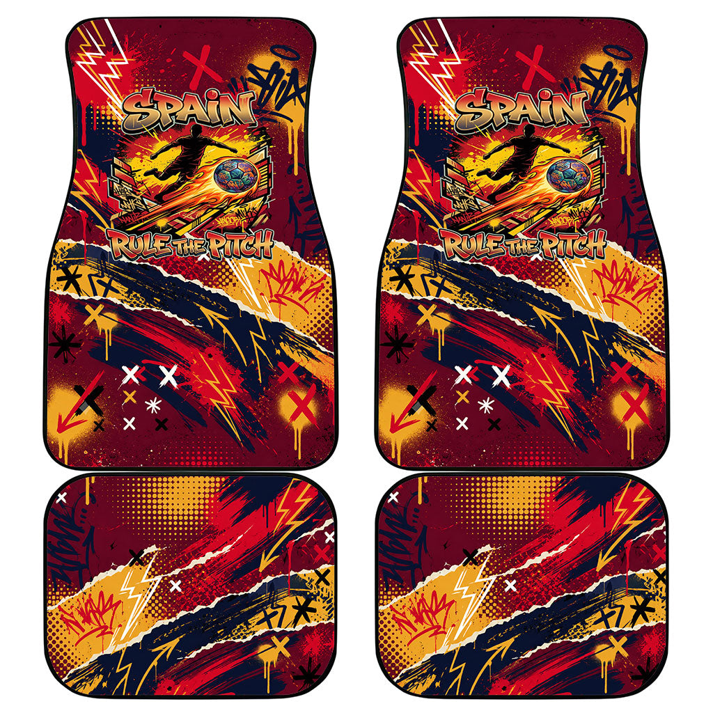 Spain Football Rule The Pitch Car Mats Urban Graffiti Soccer Player Flaming Ball