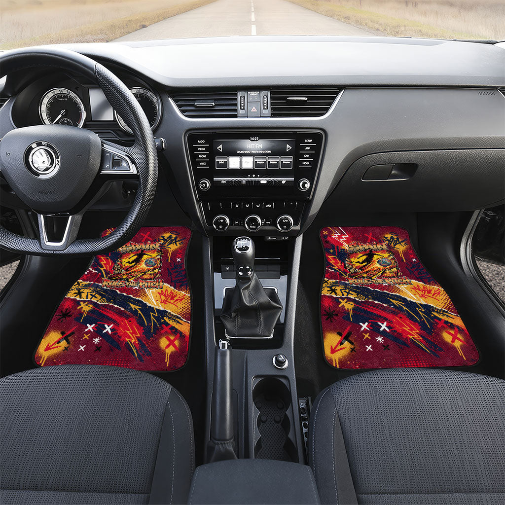 Spain Football Rule The Pitch Car Mats Urban Graffiti Soccer Player Flaming Ball