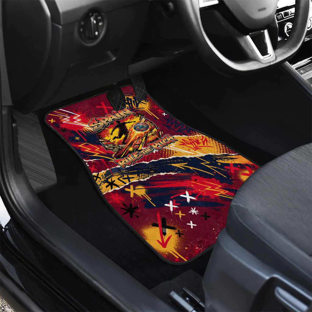 Spain Football Rule The Pitch Car Mats Urban Graffiti Soccer Player Flaming Ball