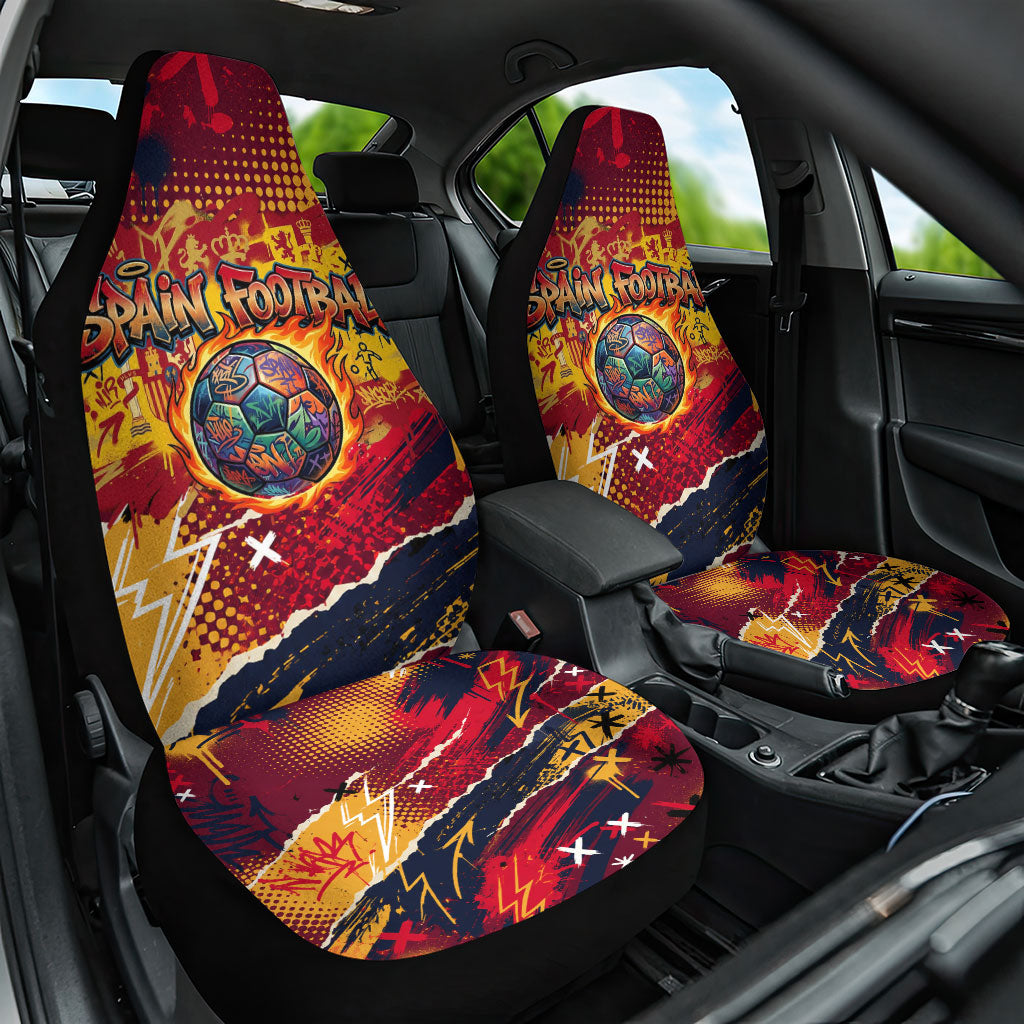 Spain Football Rule The Pitch Car Seat Cover Urban Graffiti Soccer Player Flaming Ball