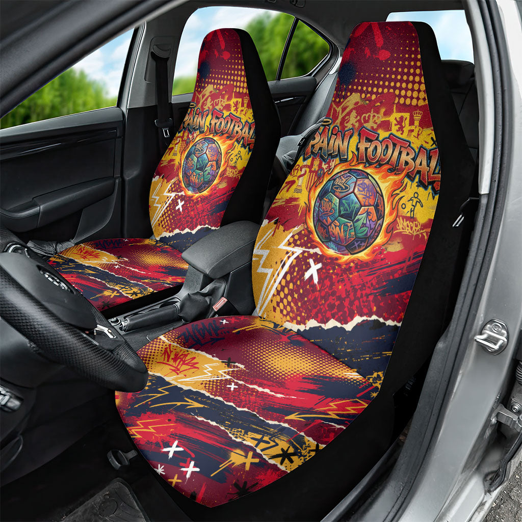 Spain Football Rule The Pitch Car Seat Cover Urban Graffiti Soccer Player Flaming Ball