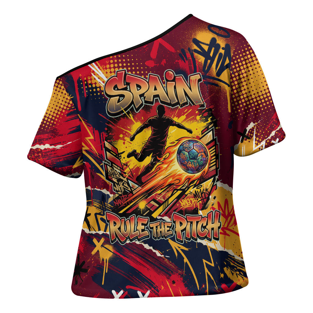 Spain Football Rule The Pitch Cross Shoulder Shirt Urban Graffiti Soccer Player Flaming Ball