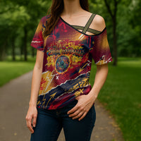 Spain Football Rule The Pitch Cross Shoulder Shirt Urban Graffiti Soccer Player Flaming Ball