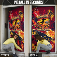 Spain Football Rule The Pitch Door Cover Urban Graffiti Soccer Player Flaming Ball