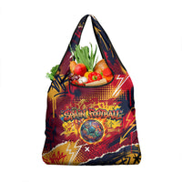 Spain Football Rule The Pitch Grocery Bag Urban Graffiti Soccer Player Flaming Ball