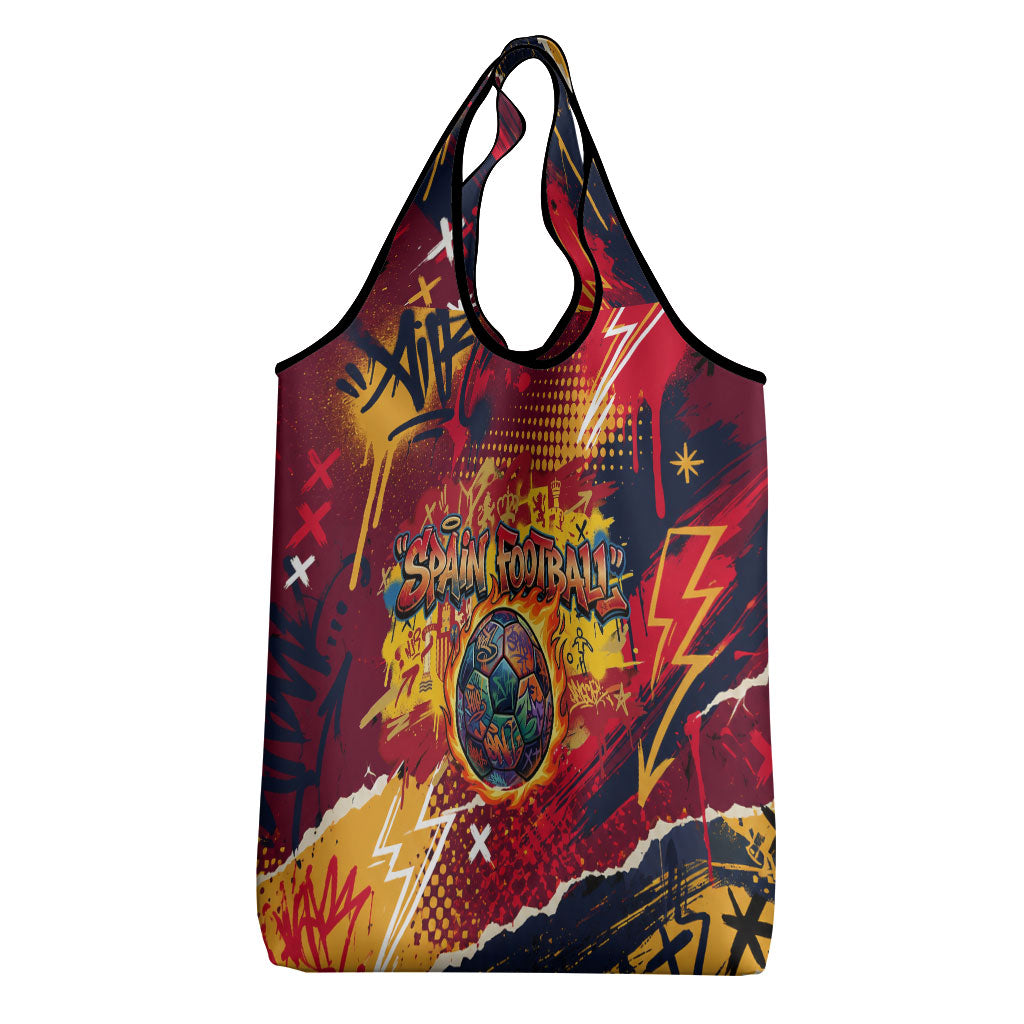 Spain Football Rule The Pitch Grocery Bag Urban Graffiti Soccer Player Flaming Ball