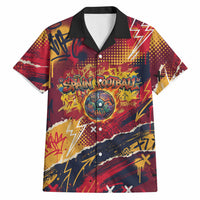 Spain Football Rule The Pitch Hawaiian Shirt Urban Graffiti Soccer Player Flaming Ball