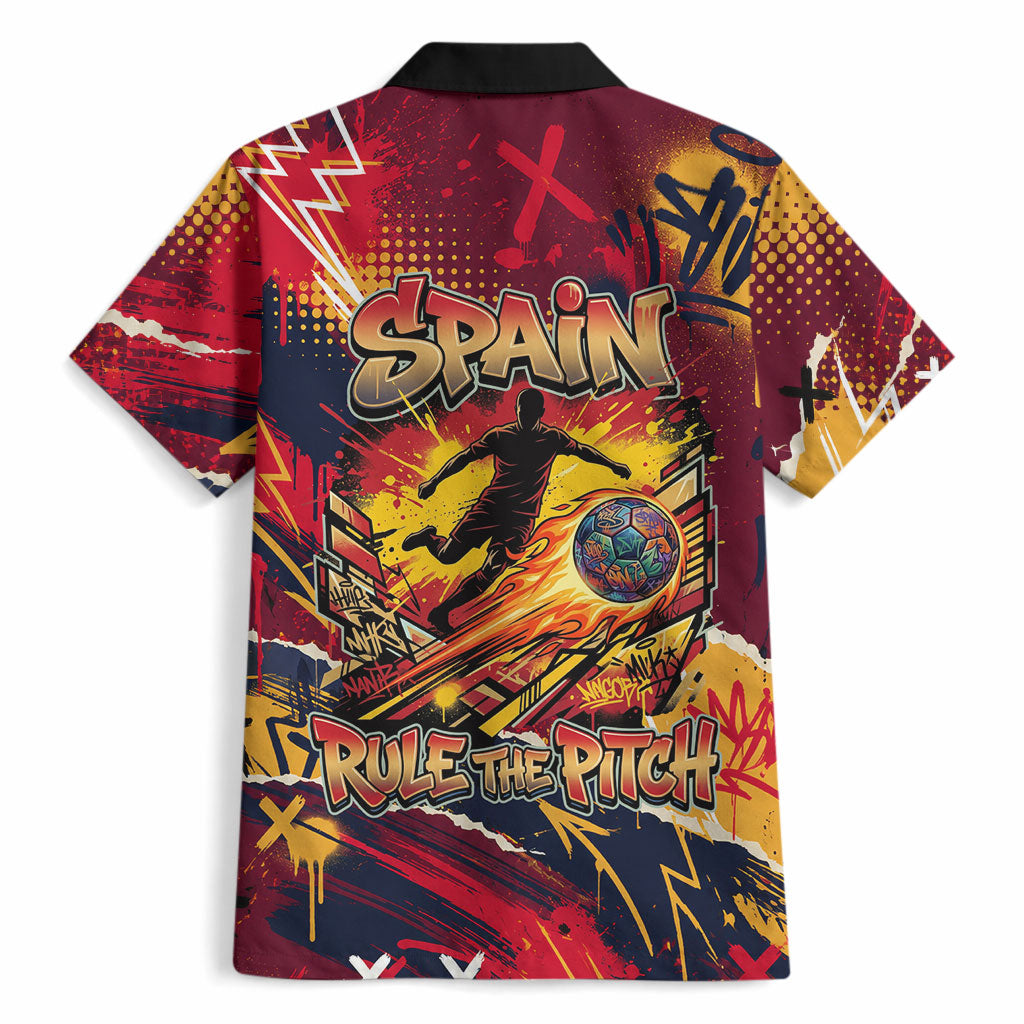 Spain Football Rule The Pitch Hawaiian Shirt Urban Graffiti Soccer Player Flaming Ball