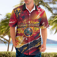 Spain Football Rule The Pitch Hawaiian Shirt Urban Graffiti Soccer Player Flaming Ball
