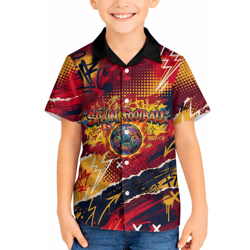 Spain Football Rule The Pitch Hawaiian Shirt Urban Graffiti Soccer Player Flaming Ball