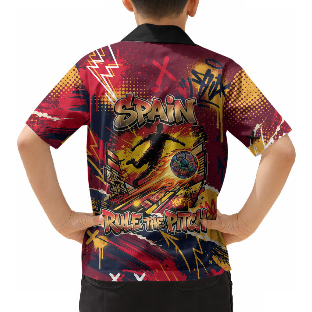 Spain Football Rule The Pitch Hawaiian Shirt Urban Graffiti Soccer Player Flaming Ball