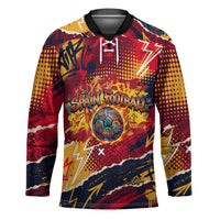 Spain Football Rule The Pitch Hockey Jersey Urban Graffiti Soccer Player Flaming Ball