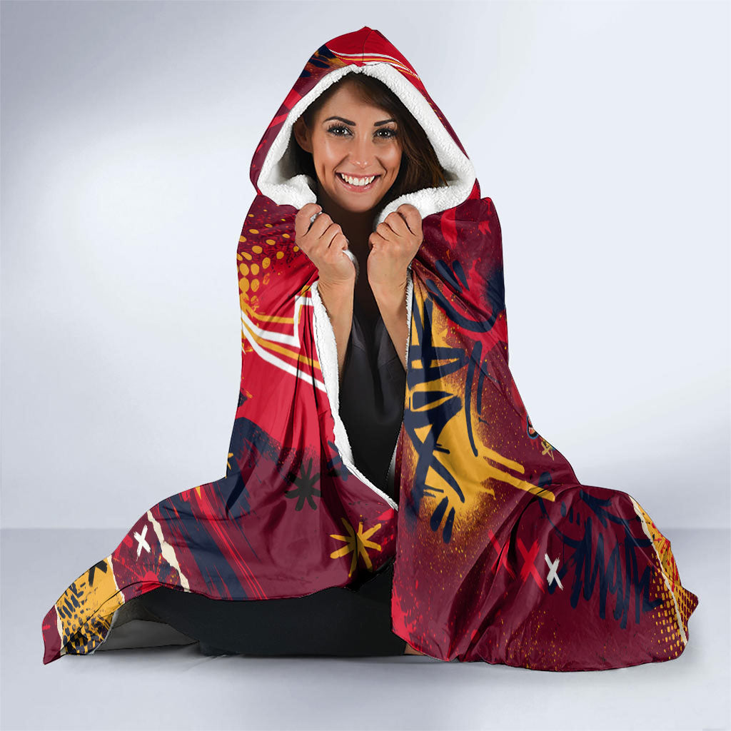 Spain Football Rule The Pitch Hooded Blanket Urban Graffiti Soccer Player Flaming Ball