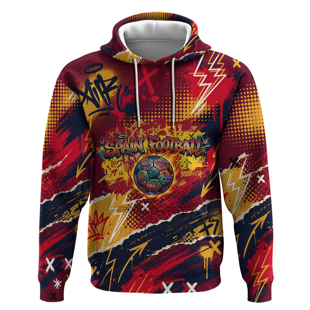 Spain Football Rule The Pitch Hoodie Urban Graffiti Soccer Player Flaming Ball
